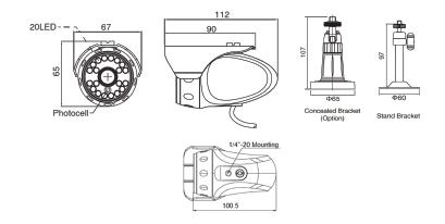 2.43 Megapixel, 1/2.9? SONY Exmor CMOS
1080p@30 fps, 1080p@25 fps, 720p@60 fps, 720p@50 fps / NTSC / PAL selectable
f = 3.7 mm Lens (3 MP) / Fixed Board Lens
True Day & Night with ICR Mechanism (20