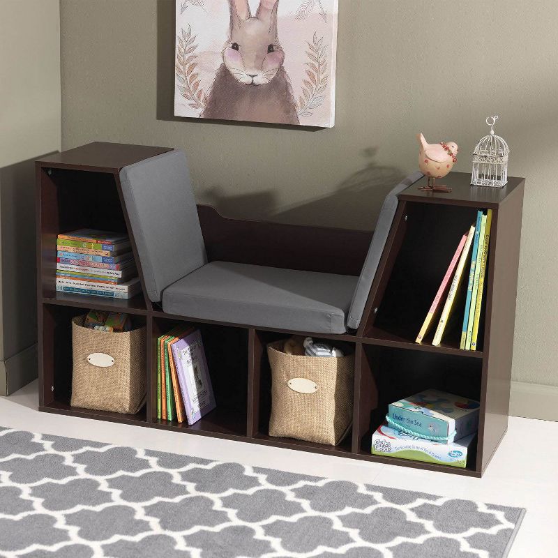 KidKraft Children's Bookcase with Reading Nook and Cushions, Espresso | 14231