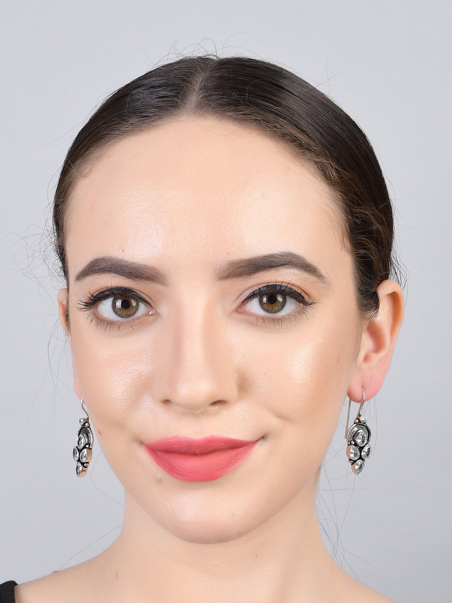 Imli Street Silver Tone Stone-Studded Handcrafted Dangler Earrings