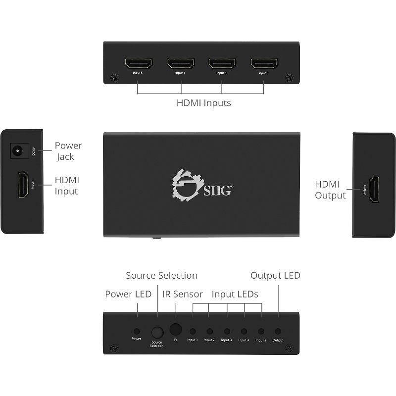 SIIG 5x1 HDMI Switch 4K - 3840 ?? 2160 - 4K - 5 x 1 - 1 x HDMI Out
