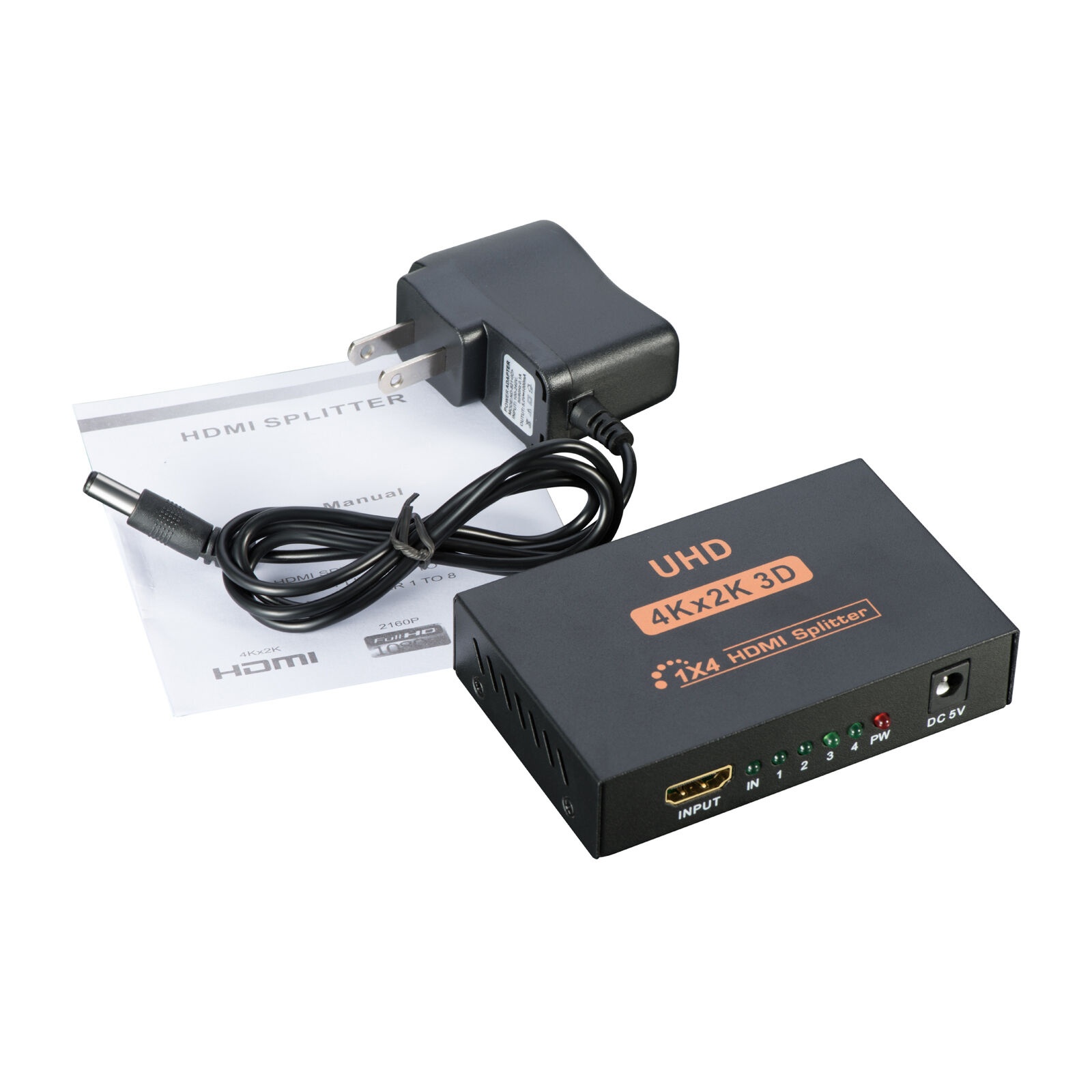 Ultra HD 4K 4 Port HDMI Splitter 1x4 Repeater Amplifier 1080P 3D Hub 1 In 4 Out