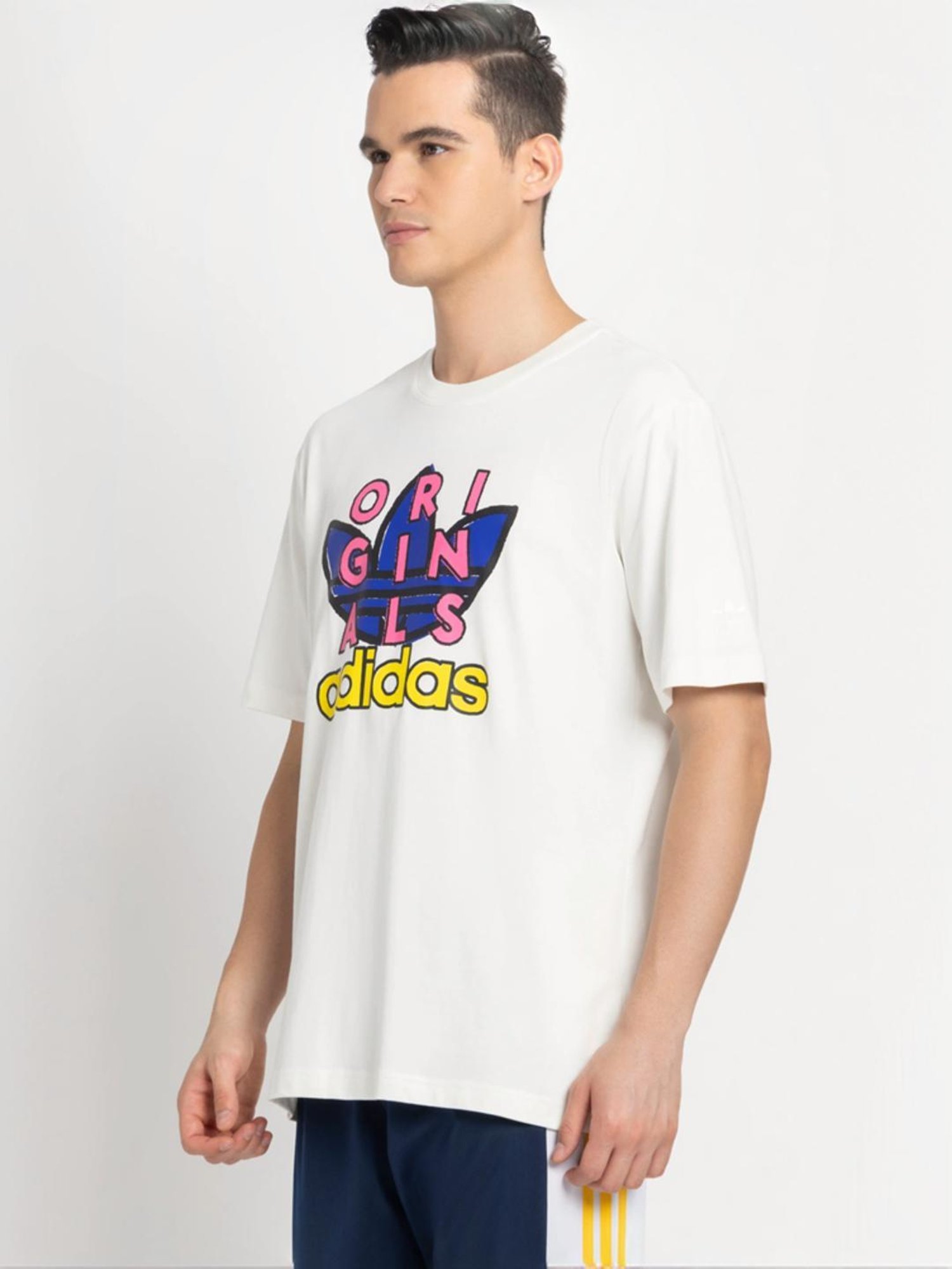 Adidas Originals White Cotton Regular Fit Printed T-Shirt