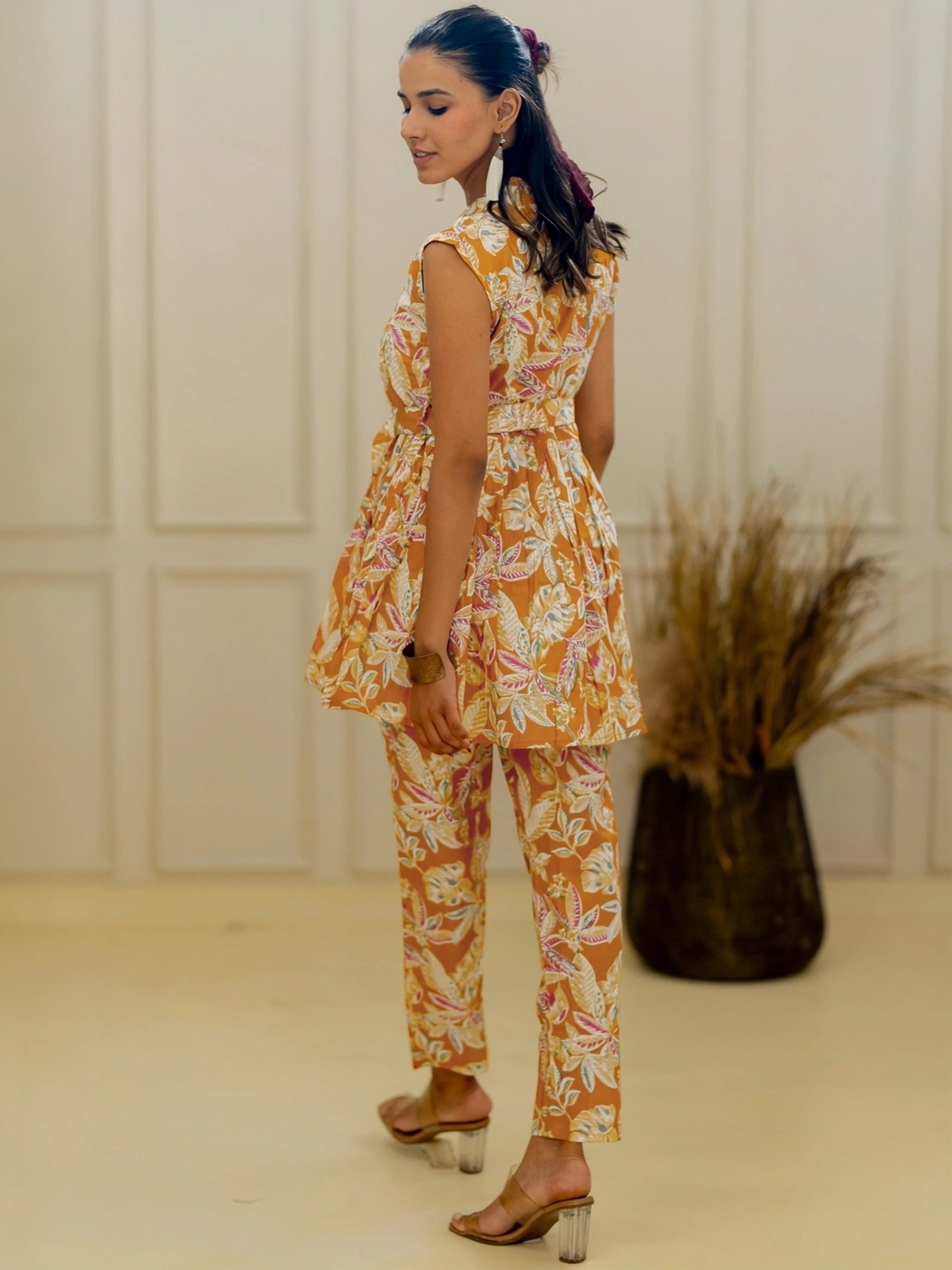 MIRCHI FASHION Mustard Cotton Printed Top Pant Set