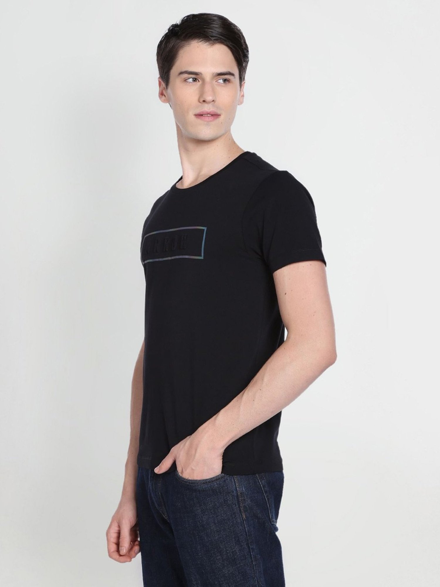 Arrow New York Black Cotton Regular Fit Printed T-Shirt