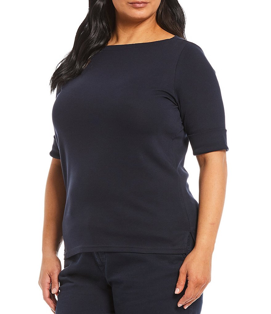 Lauren Ralph Lauren Plus Size Elbow Short Elbow Sleeve Jewel Neck Judy Top