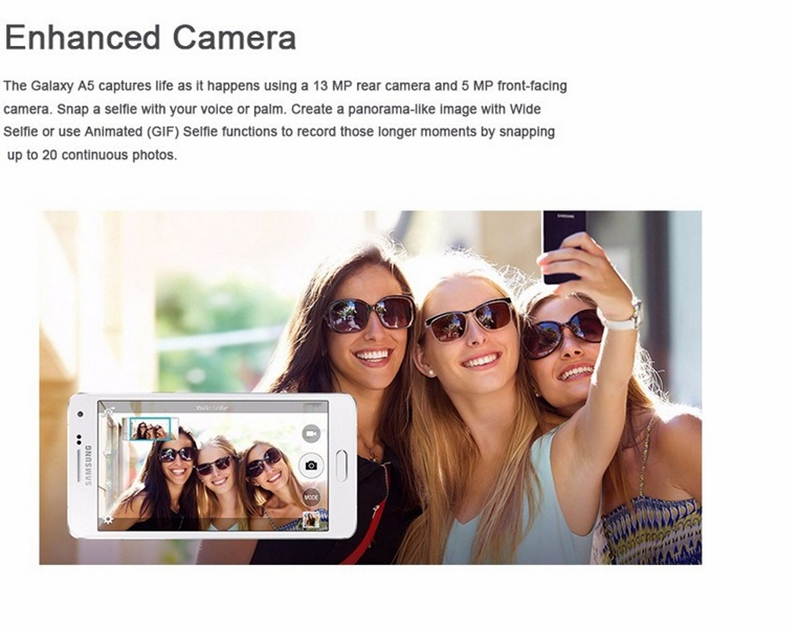 Original Unlocked Samsung Galaxy A5 A5000 13.0MP 5.0 Inch 2GB RAM+16GB ROM Quad Core Dual SIM Touchscreen Smartphone