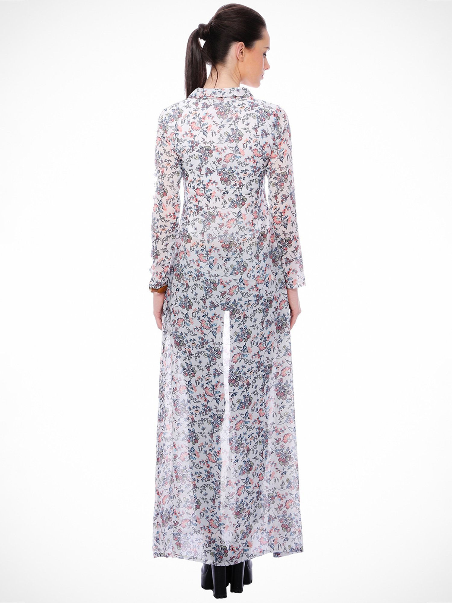 Scorpius White Floral Print Long Top