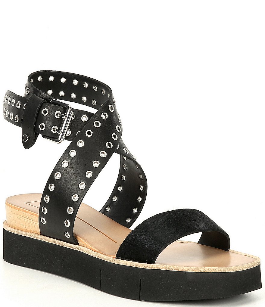 Dolce Vita Panko Stud Calf Hair Studded Leather Platform Sandals