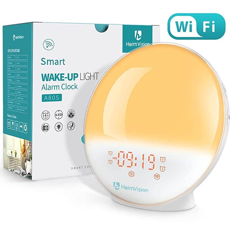 Sunrise Alarm Clock, A80S Smart Wake up Light Work with Alexa, Sleep Aid Digital Alarm Clock with Sunset Simulation, Snooze/FM Radio /7 Natural Sounds and 4 Alarms for Adults & Kids