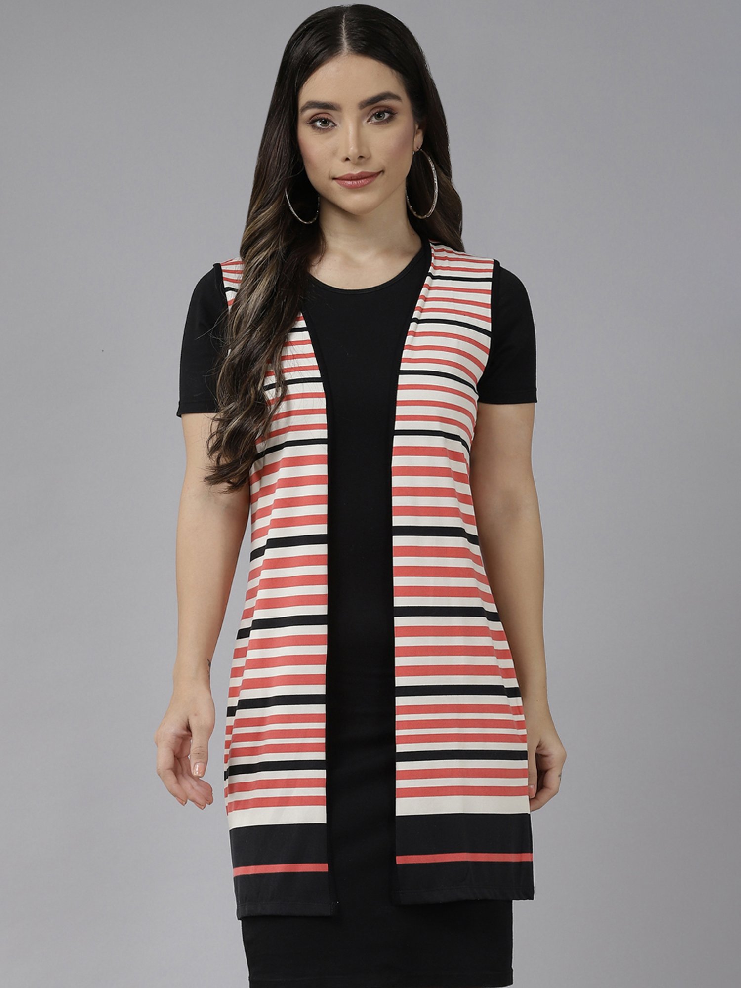 Aarika White & Pink Striped Shrug