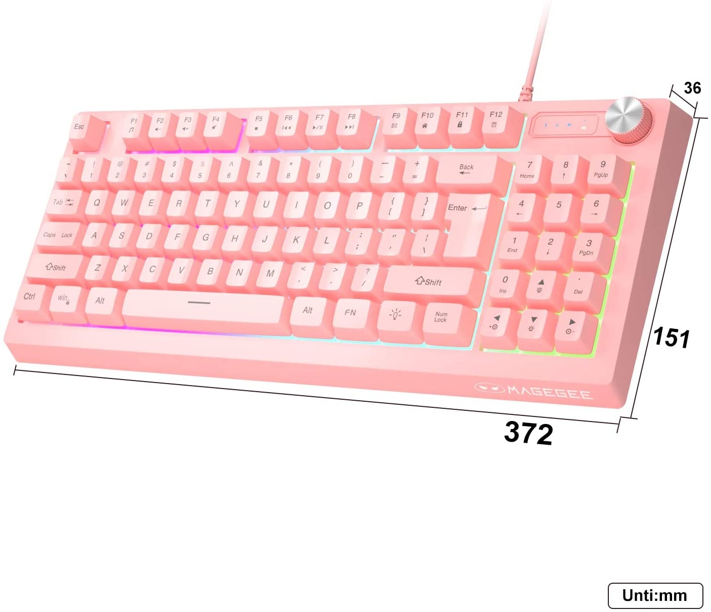 MageGee GT698 TKL Gaming Keyboard 89 Keys RGB Rainbow Backlit Computer Keyboard Anti-Ghosting USB Wired Gaming Keyboard for Windows Gaming PC Laptop (Pink)