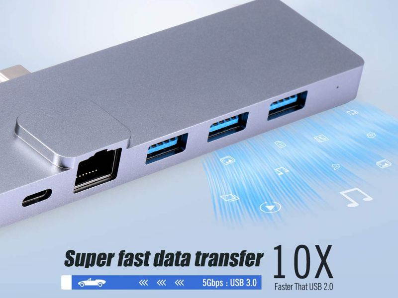 USB C HUB  Docking Station 8 in 1 Expand Your MacBook Pro Ports Into 1USB3.0+2USB2.0+HDMI+2xThunderbolt 3 +Gigabit Ethernet And SD/TF Card Reader. Meet all Your Needs With One Hub.