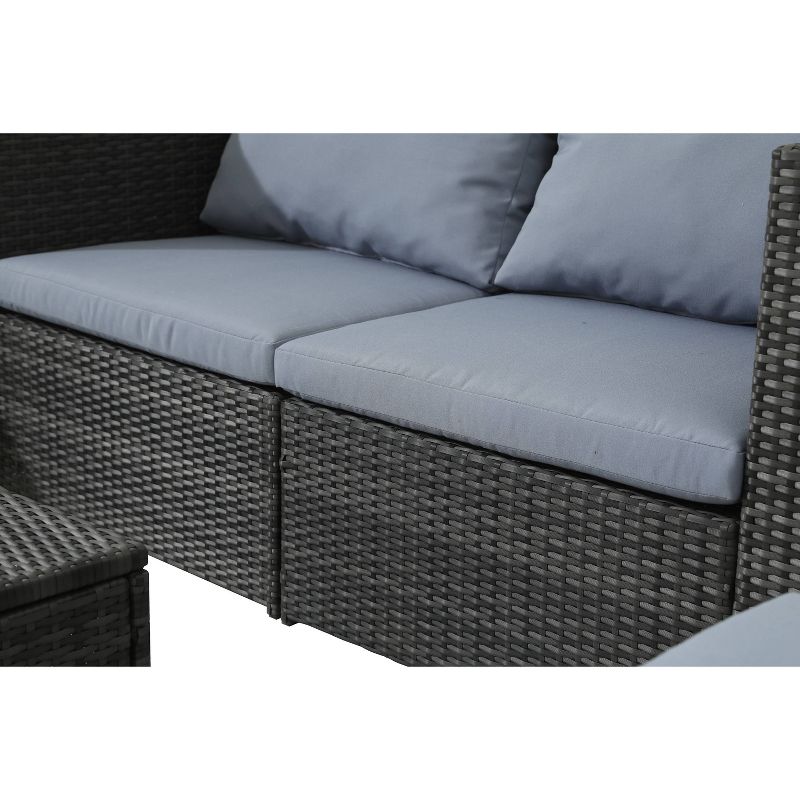 5pc Wicker Rattan Sofa Set with Gray Cushions - Accent Furniture