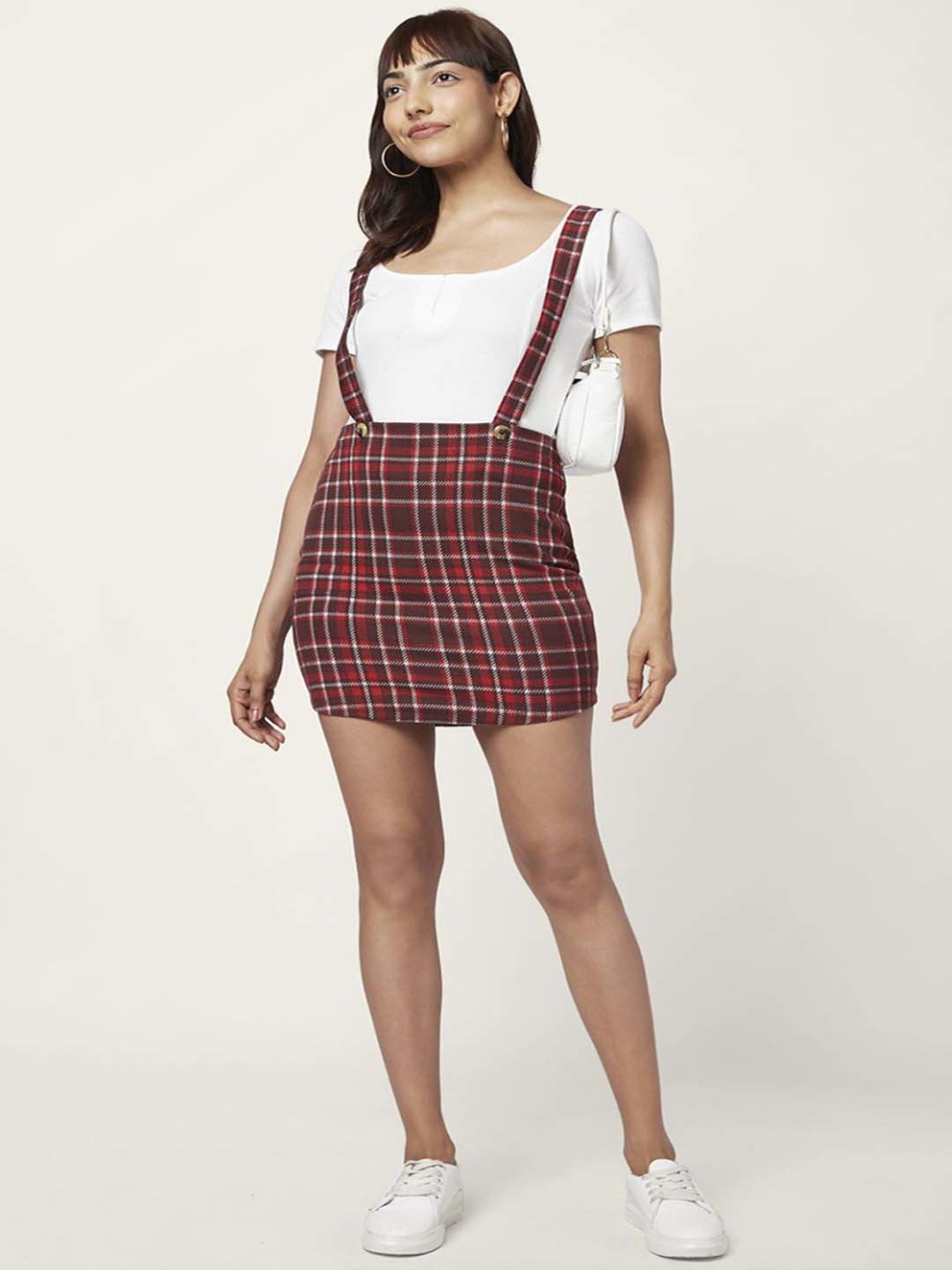 People by Pantaloons Brown Chequered Pencil Skirt
