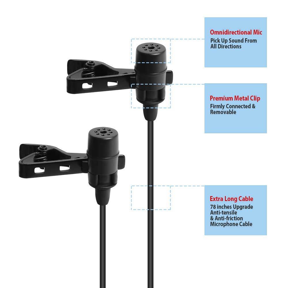 Lavalier Microphone, Dual Lav Lapel Mics MAONO with Headphone Output Jack Clip-on Handsfree Interview Condenser Omnidirectional Podcast Mic for iPhone, Samsung, Android, Smartphones, iPad, Tablets