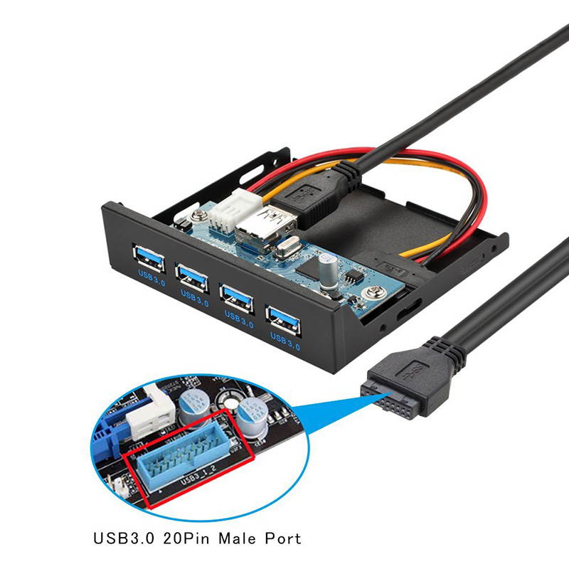 EnLabs FP35U34M PC Case 3.5 inch front panel 4 Ports USB 3.0 USB Hub w/ Molex Small 4pin to SATA Power Connector (USB 3.0 20pin Connector & 2ft Adapter Cable)