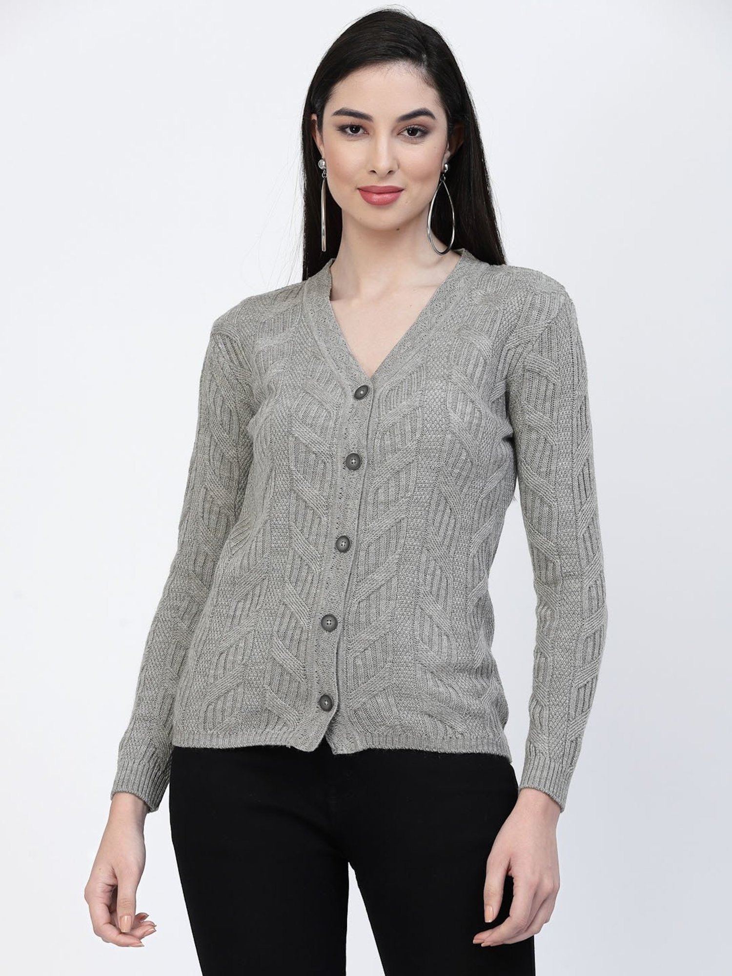 Kalt Grey Self Design Cardigan