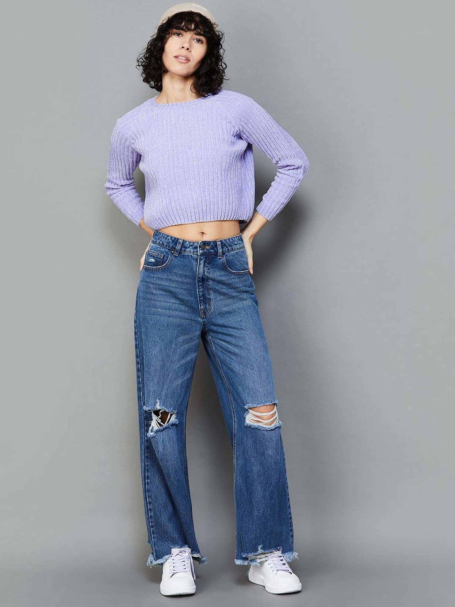 Ginger by Lifestyle Purple Striped Sweater