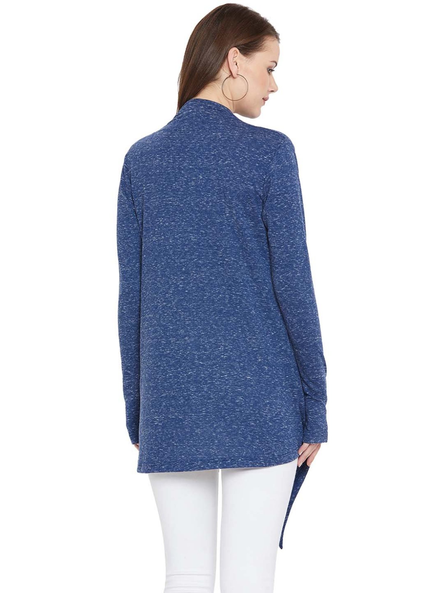 Hypernation Pigeon Blue Cotton Self Pattern Shrug