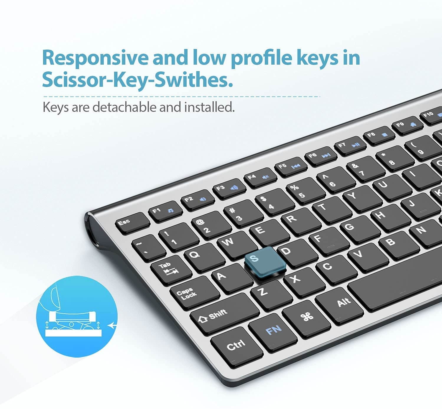 Wireless Keyboard J JOYACCESS 2.4G Slim and Compact Wireless Keyboard (Black and Grey)