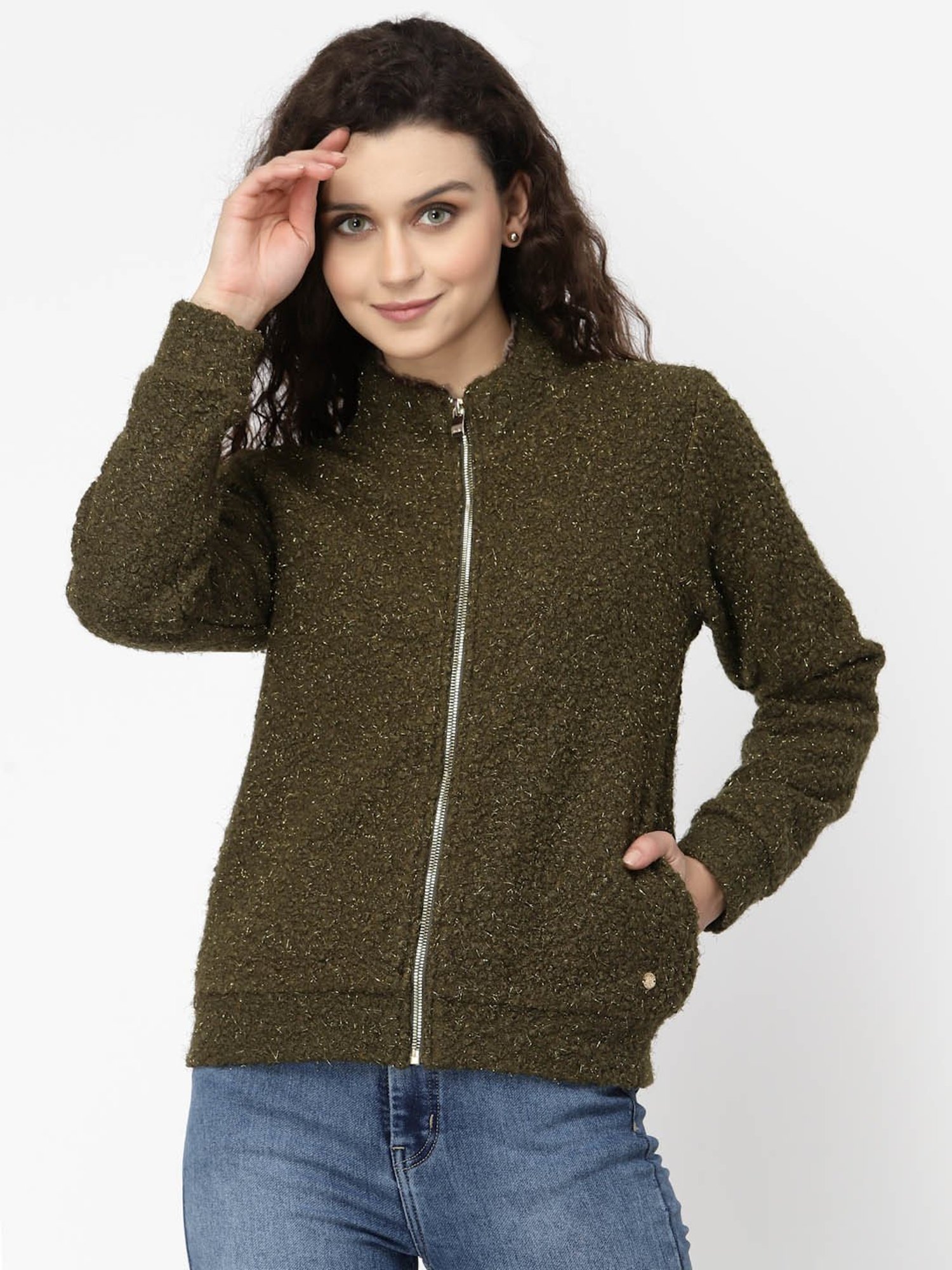 Juelle Olive Front-Open Sweatshirt
