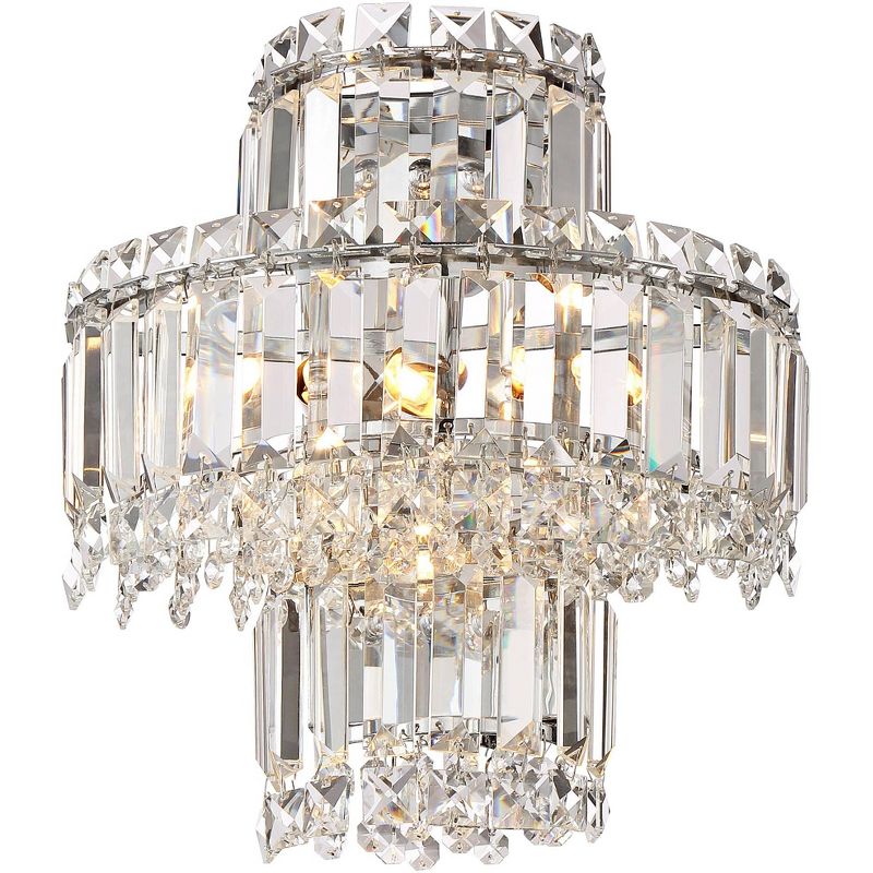 Vienna Full Spectrum Wall Light Sconce Chrome Hardwired 12 1/2" High Fixture Tiered Clear Crystal for Bedroom Bathroom Hallway