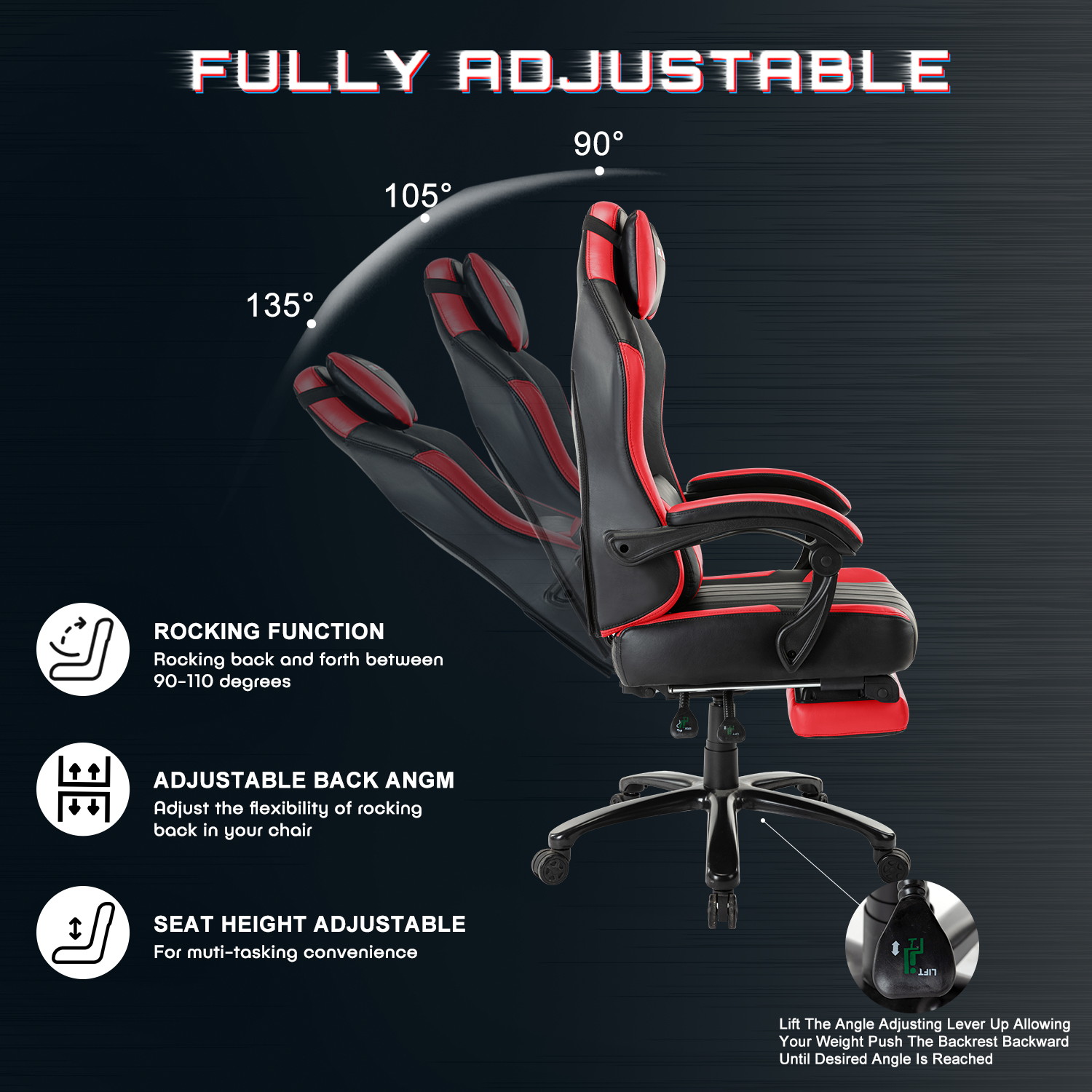 STRASPACE Big & Tall 400lb Memory Foam Reclining Gaming Chair Metal Base - Adjustable Back Angle and Retractable Footrest Ergonomic High-Back Leather Racing Executive Computer Desk Office Chair, Blue