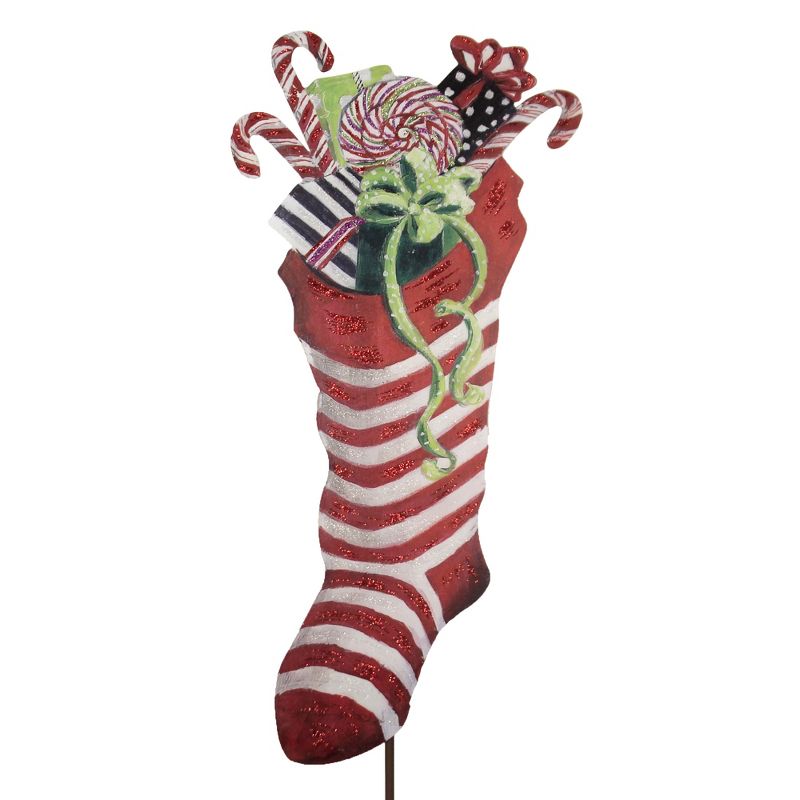 Home & Garden 40.0" Gallary Stocking Yard Stake Christmas Candy Canes Round Top Collection  -  Decorative Garden Stakes