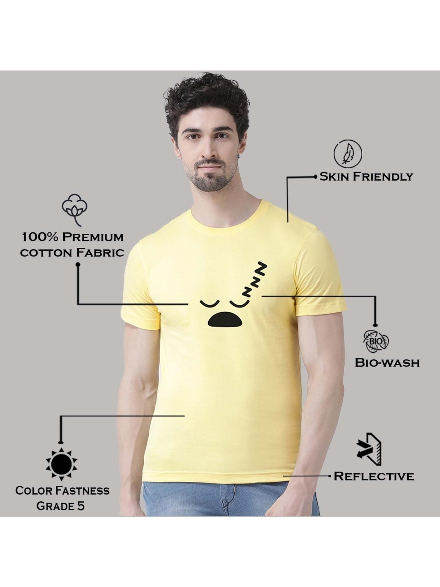 Friskers Yellow Cotton Slim Fit Printed T-Shirt