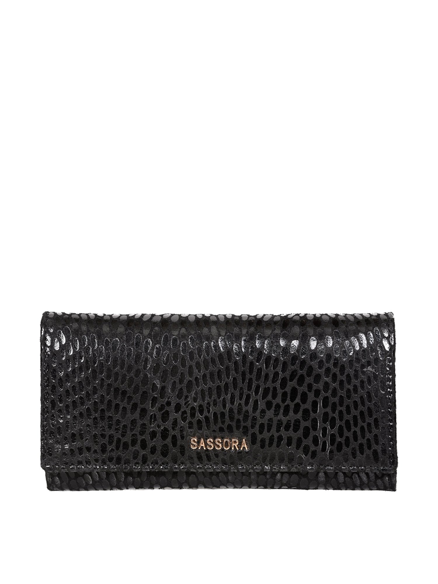 SASSORA Black Textured Rfid Wallet for Women