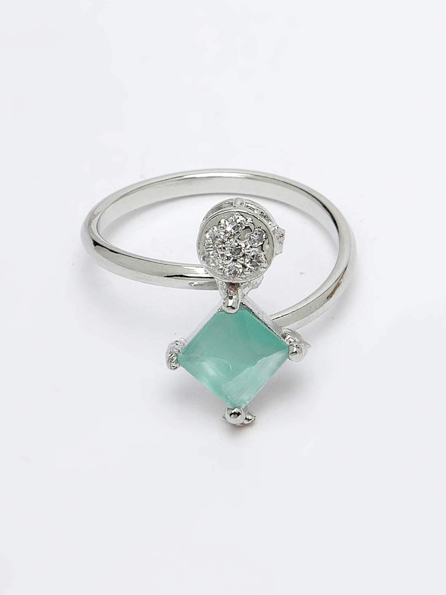 NVR Silver Plated & Blue CZ Stone Handcrafted Jewellery Set for Women