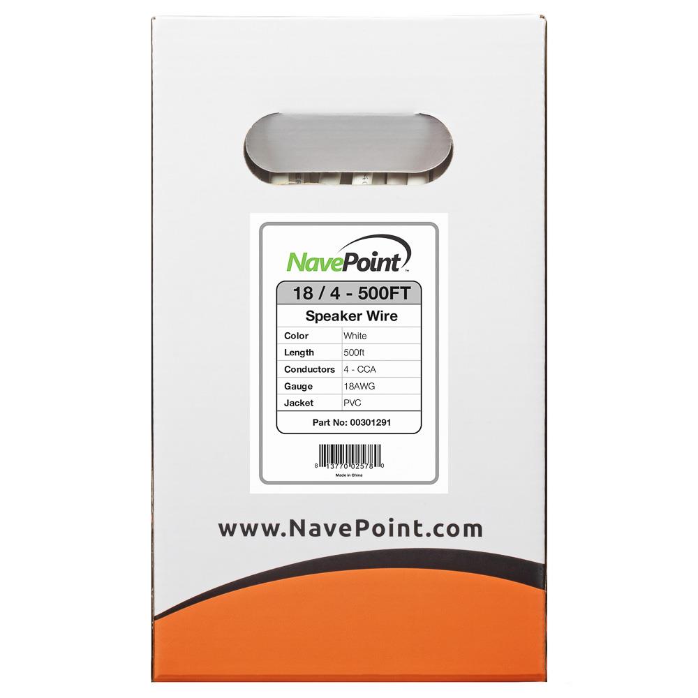 NavePoint 500ft In Wall Audio Speaker Cable Wire CL2 18/4 AWG Gauge 4 Conductor Bulk White