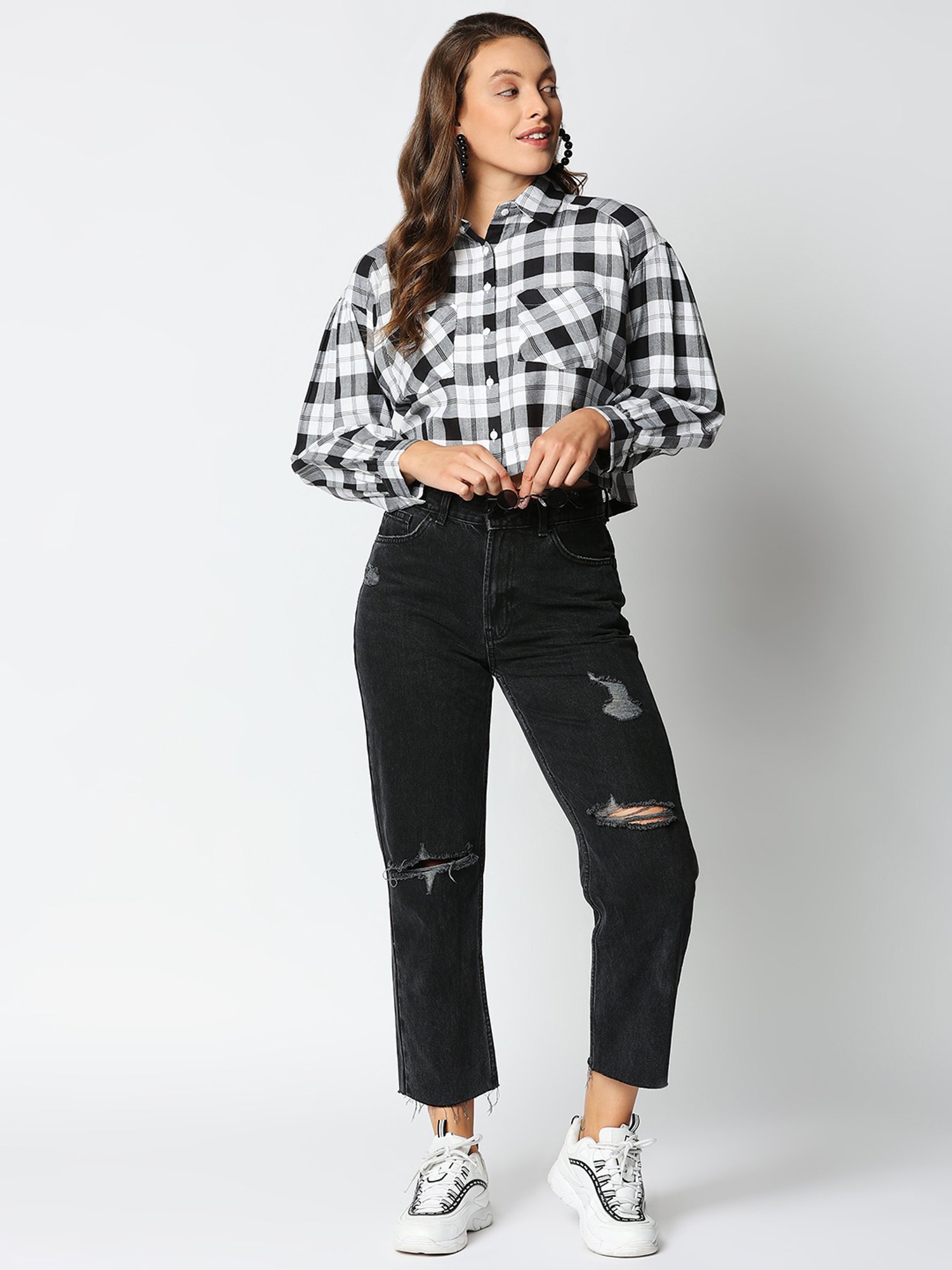 Remanika Black & White Pure Cotton Chequered Shirt