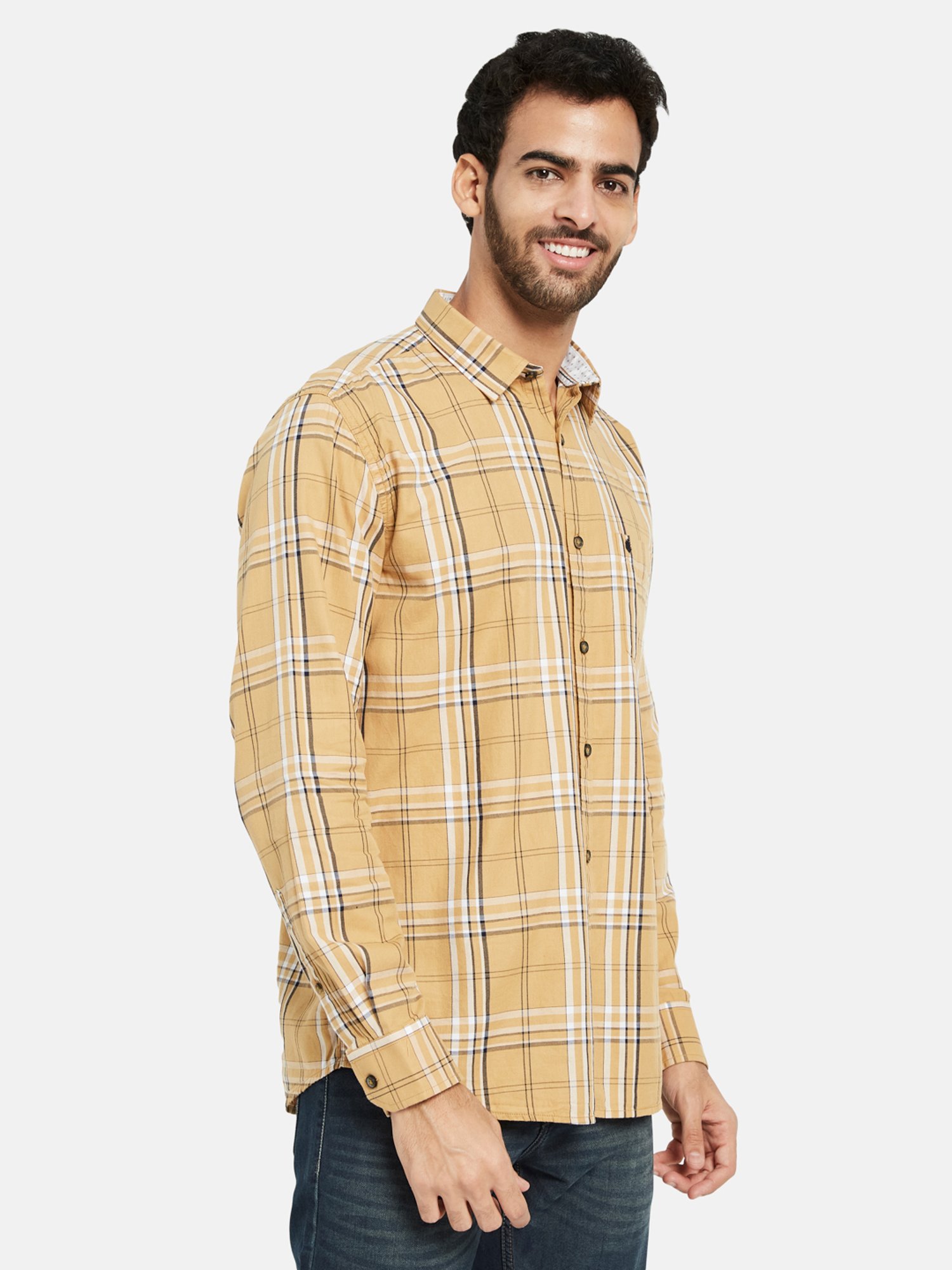 METTLE Mustard Regular Fit Check Shirt