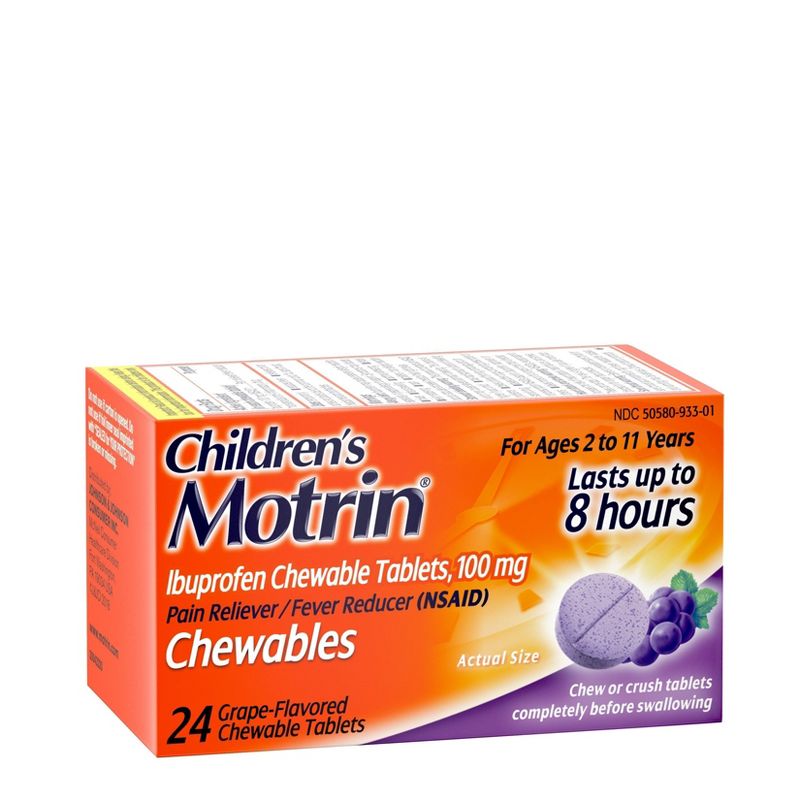 Children's Motrin Pain Reliever and Fever Reducer Ibuprofen (NSAID) ChewableTablets - Grape Flavor - 24ct