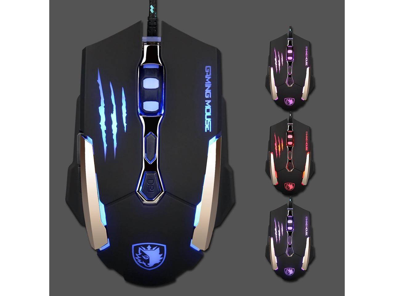 Gaming Mice 7 Buttons 2400 DPI , USB 4 Optical LED Colors Working Mouse, Metal Bottom Wired Gaming Mouse for PC Computer (Black)