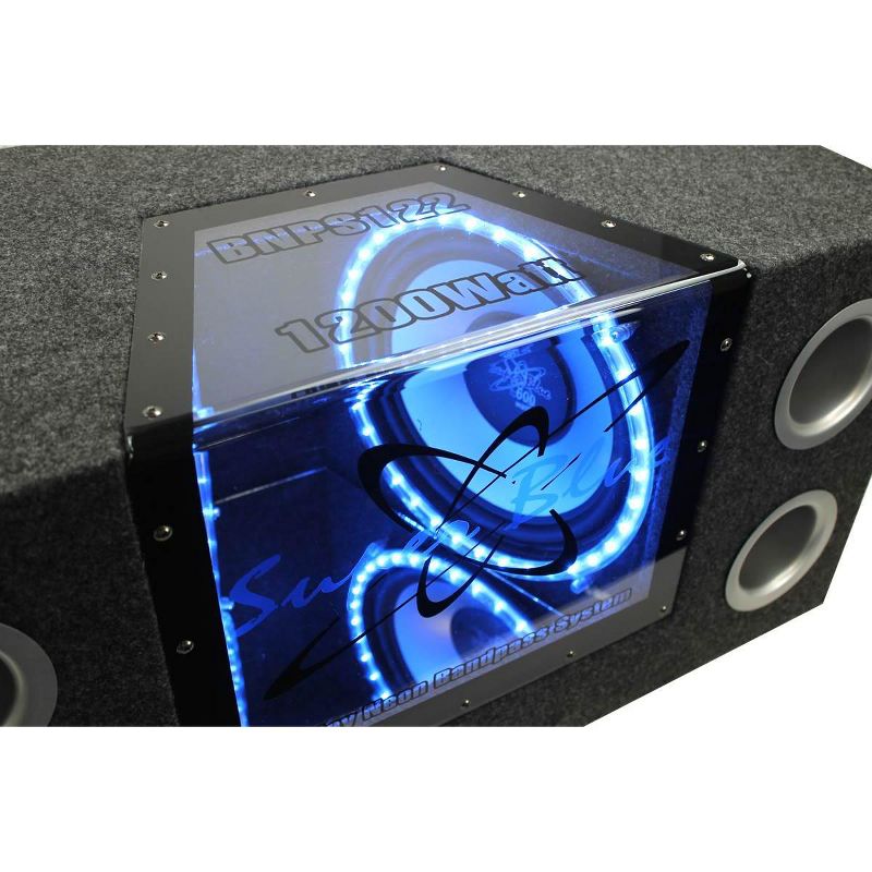 Pyramid BNPS122 12" 1200W Car Audio Subwoofer with Neon Accent Lighting and 4 OHM Impedance, Sub Box,1100W Mono Amplifier, & Wiring Kit