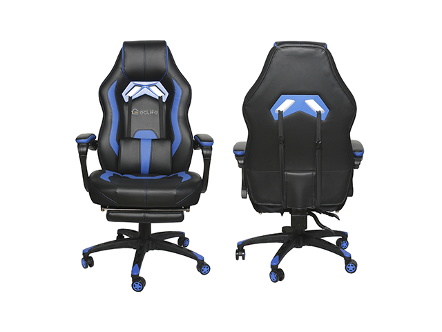 Gaming Chair Office Chair PC Chair with Massage Lumbar Support, Vantage Style PU Leather High Back Adjustable Swivel Task Chair with Footrest,Blue,GC26