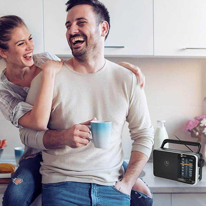 Home Portable Premium Retro AMFM Analog Radio Player + Headphone Jack + Built in Speaker Rugged | Large Tuning Knob | Best Reception Silver