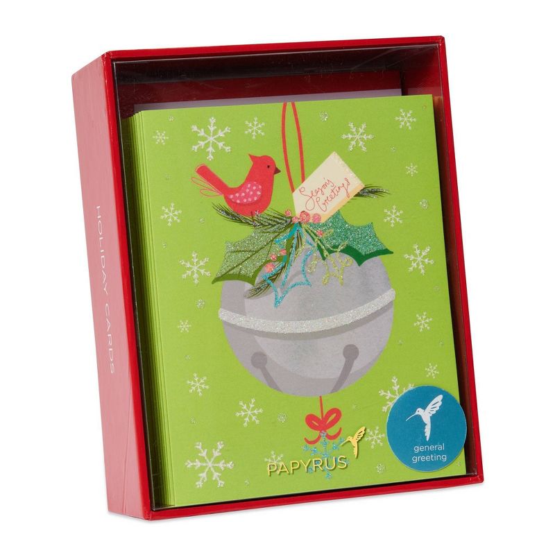 20ct Papyrus Jingle Bell Glitter Boxed Holiday Greeting Cards