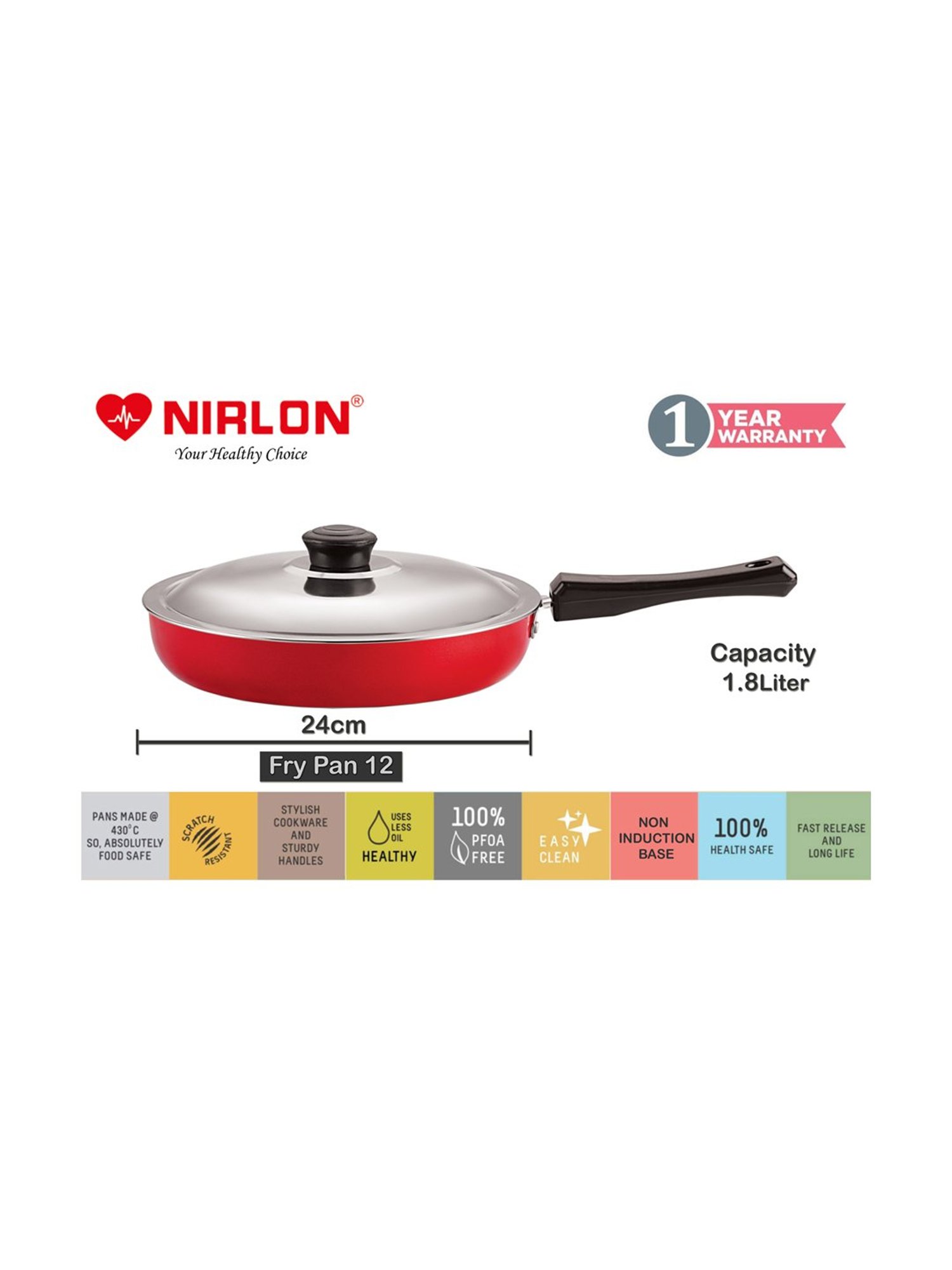 Nirlon Non-Stick Red Aluminium Non-Induction Cookware Item Set with Bakelite set of 5 Pieces