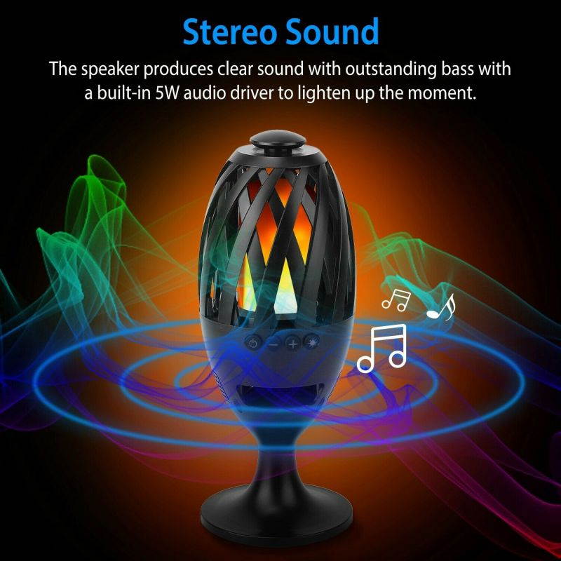 Led Flame Table Lamp Torch Atmosphere Wireless Speakers HD Audio Stereo Bass