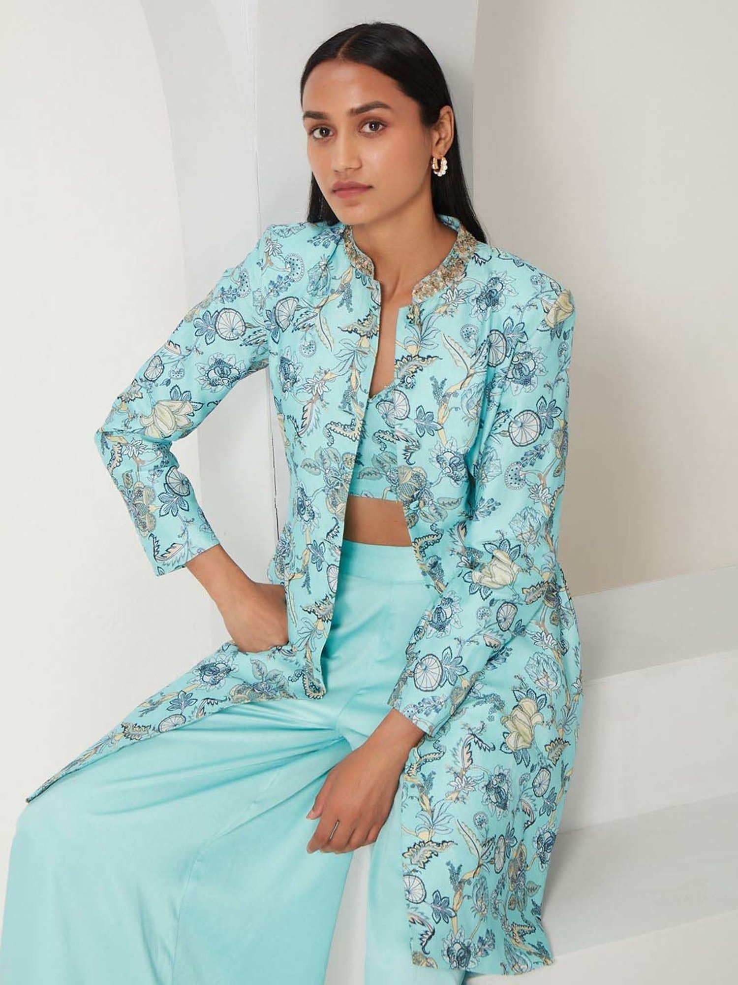 Ancestry Maya Blue Floral Print Jacket