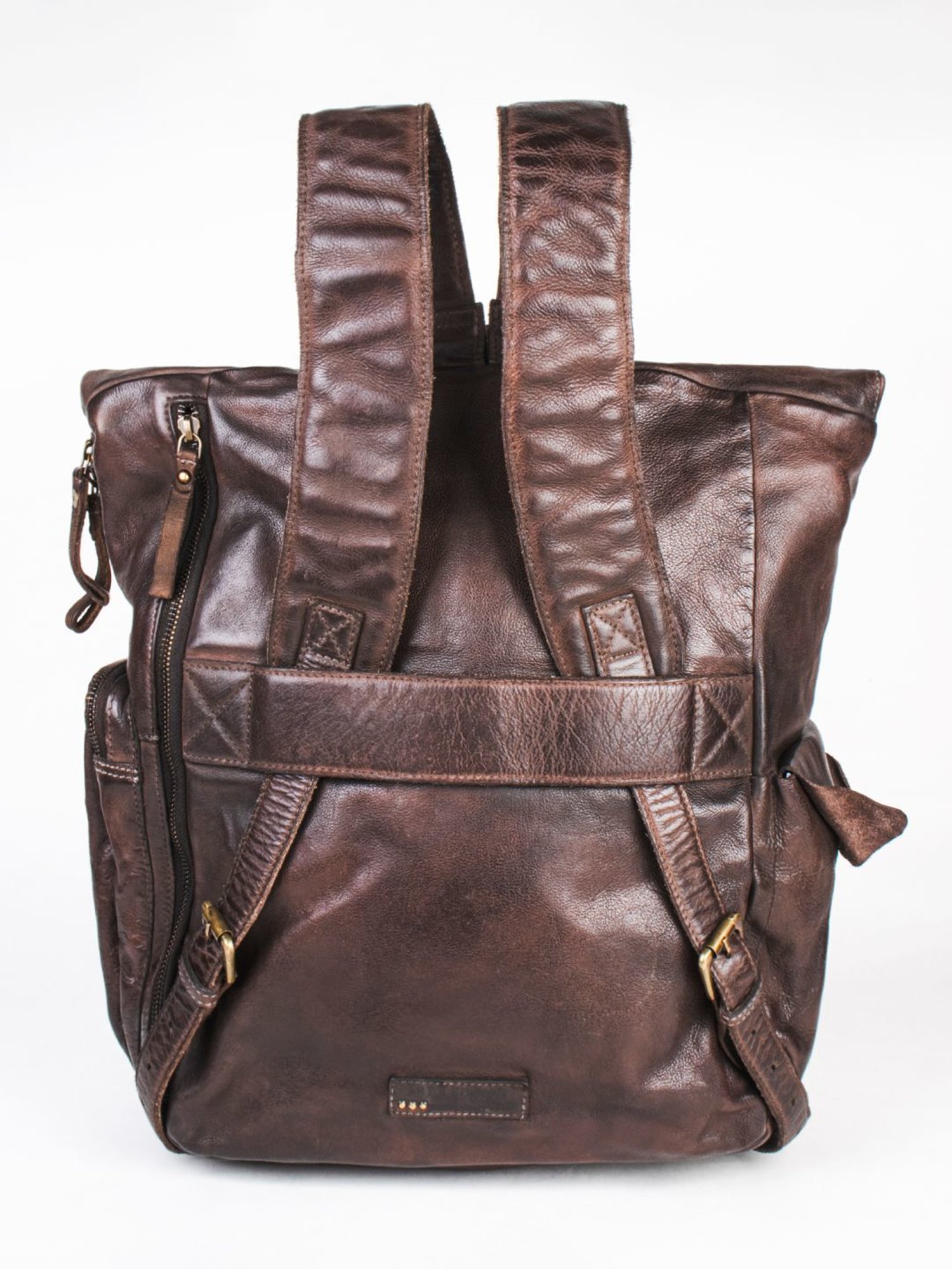 Art N Vintage Leo Brown Leather Solid Large Backpack