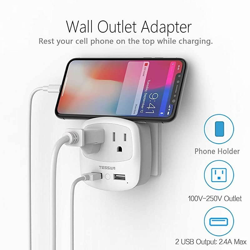 Germany France Travel Power Adapter Schuko Plug with 2 USB Ports 2 AC Outlets US to European Europe German French Spain Iceland Russia AdaptorType EF