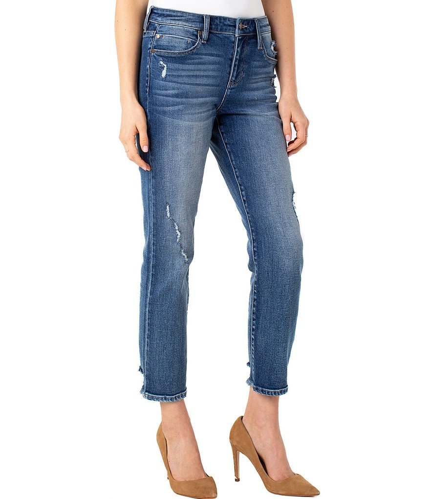 Liverpool Los Angeles Crop Straight Leg Destructed Cuff 5-Pocket Style Jeans