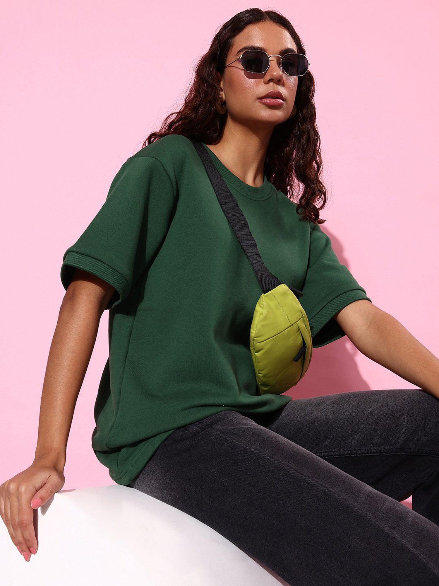 Dillinger Dark Green Fleece Relaxed Fit Oversized Sweatshirt