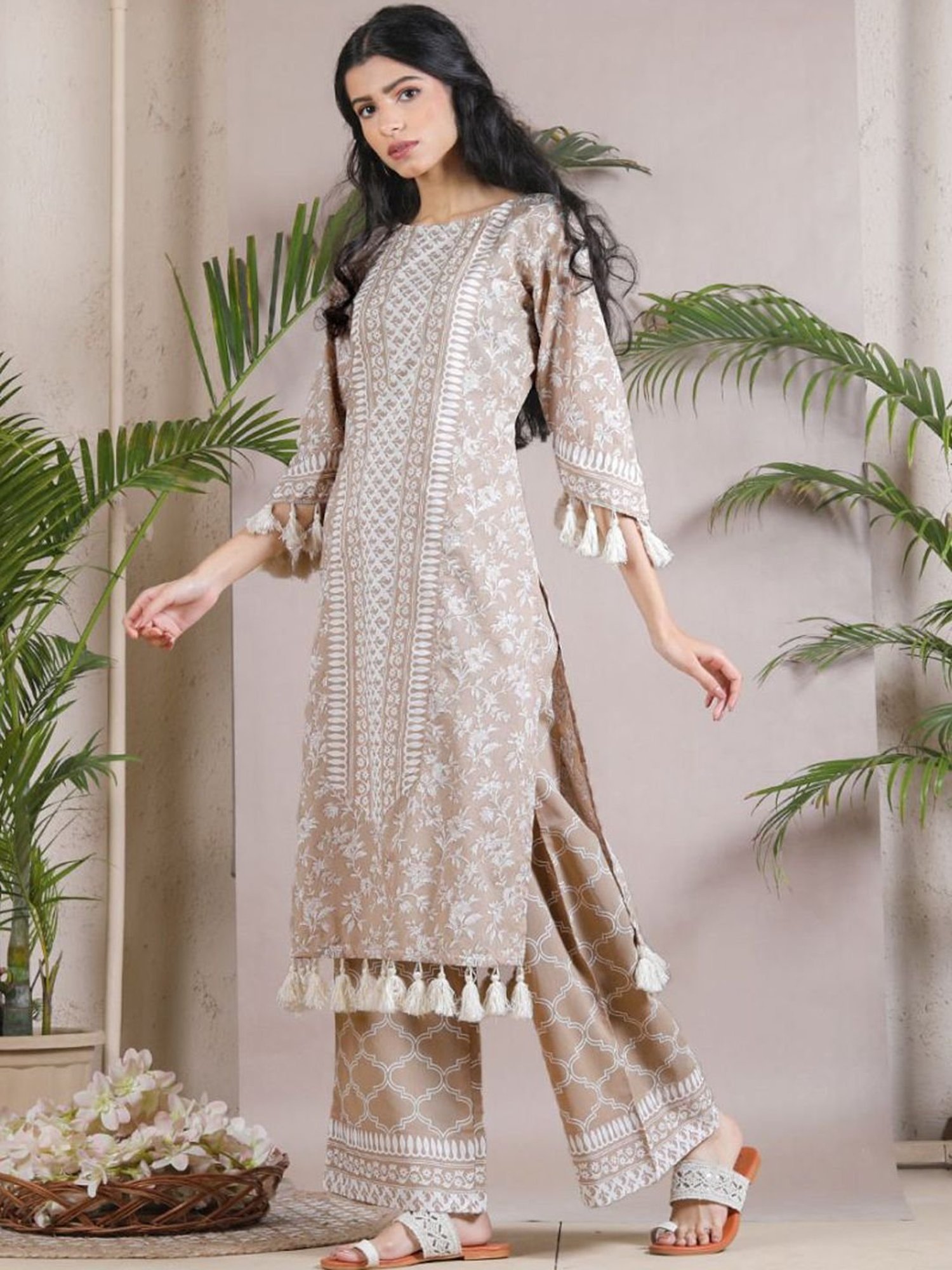 Rustorange Beige Kurta & Palazzo Set