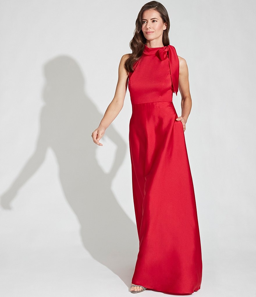 Tahari ASL Bow Neck Sleeveless Sateen Ball Gown