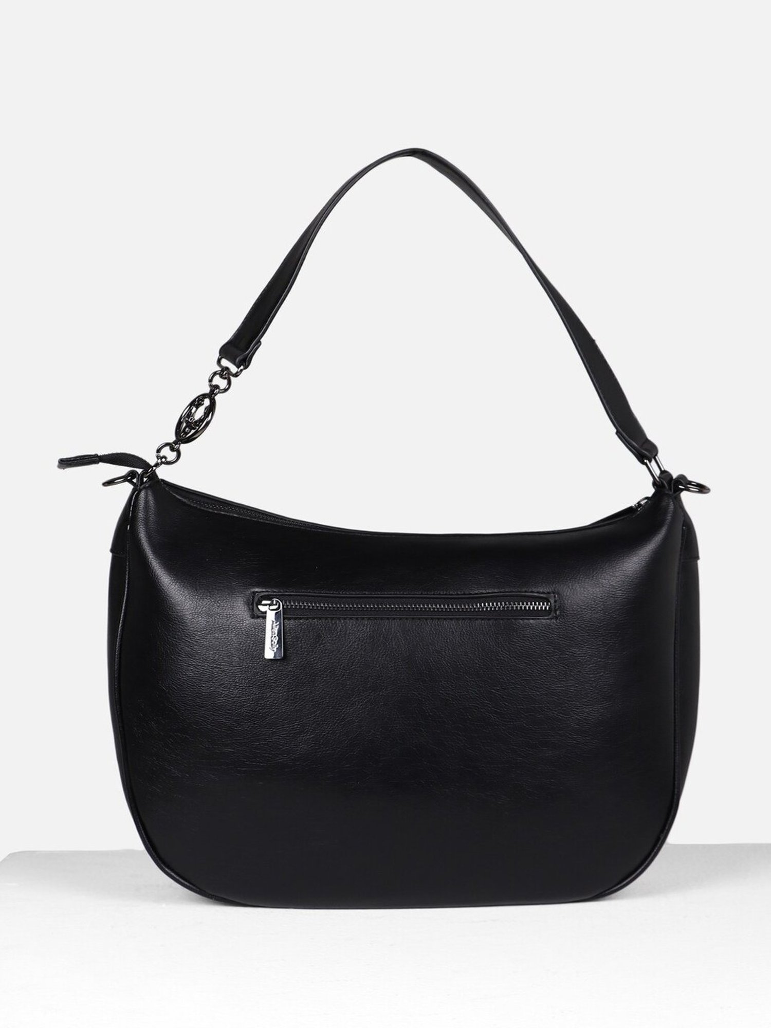 Allen Solly Black Embroidered Medium Shoulder Handbag